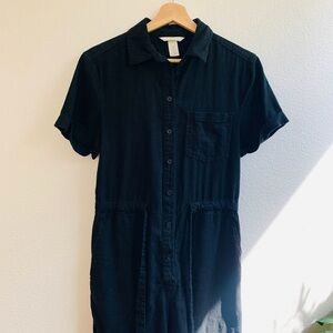 H&M linen blend Black Shorts romper Jumpsuit Button Down Belted Sz XS Vacay Boho